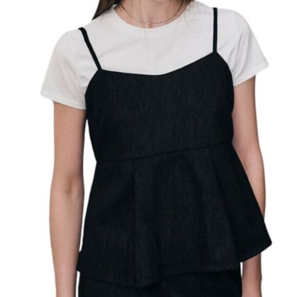 Design Lab White Crop Short Sleeve Top W/ Black Panelled Strappy Size Medium - Picture 1 of 9